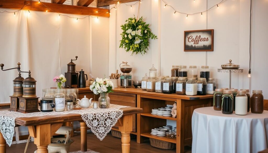 Vintage-Dekoration für die Kaffee-Bar auf der Hochzeit